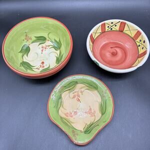 Gail Pittman 98 - Signed Ceramic 2 Bowl Lot + Dip Tray Vintage